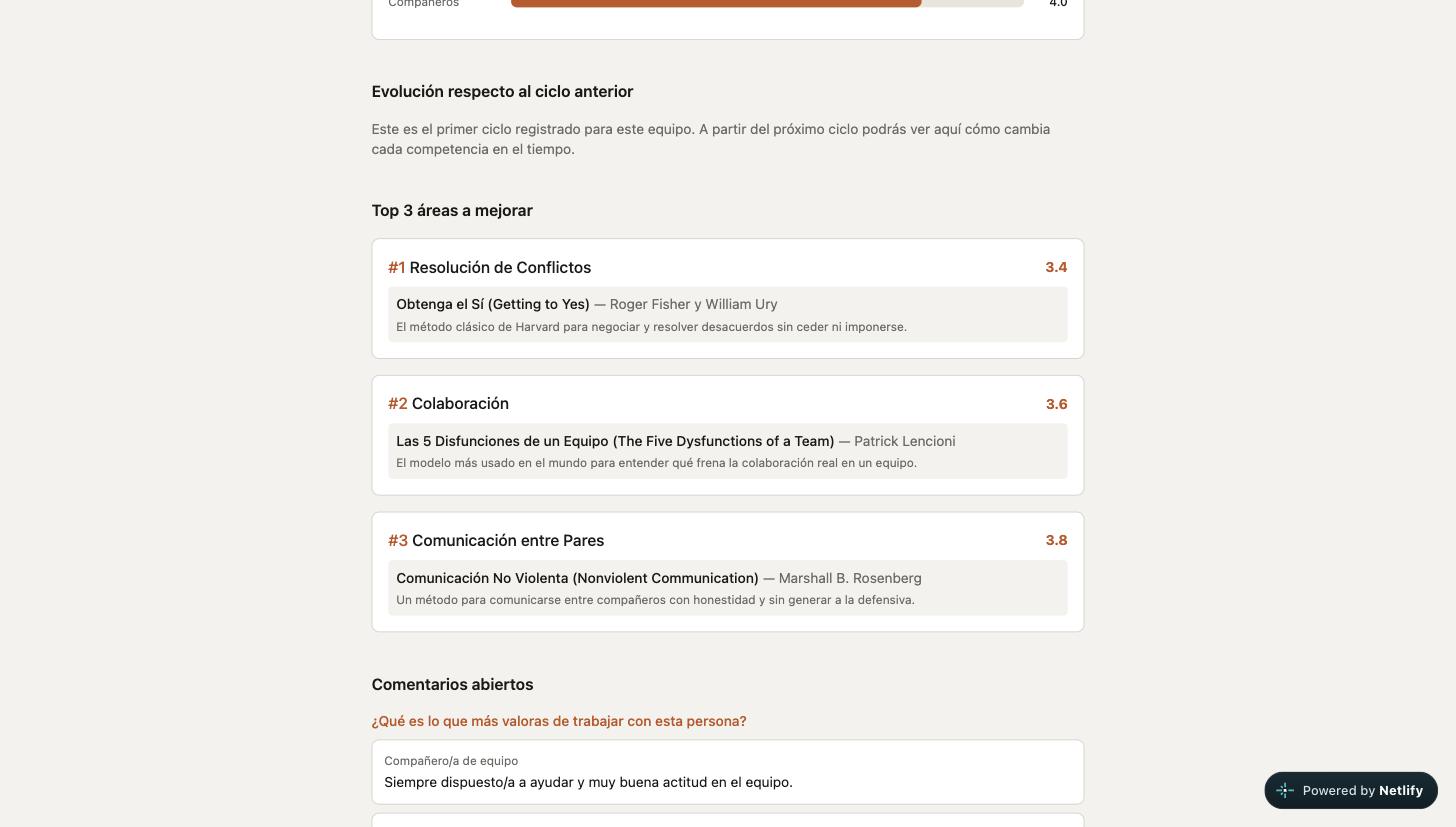 Top 3 áreas a mejorar con comentarios abiertos